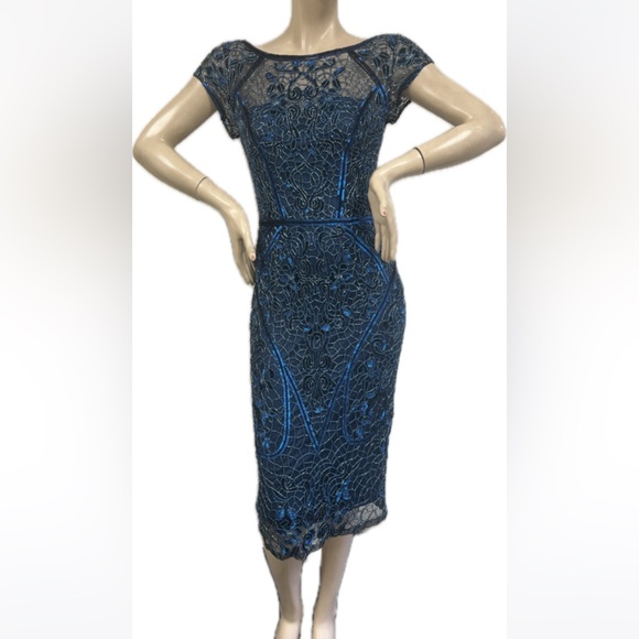 Brand new Theia cap sleeves beaded below the knee  dress - Picture 1 of 14